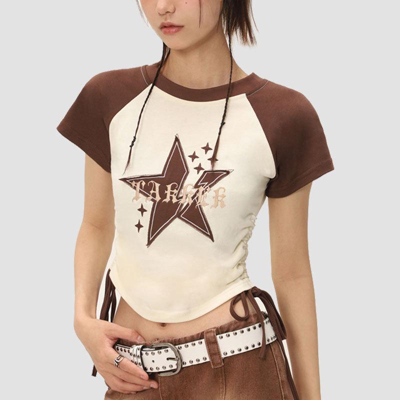 

Women s Retro Color Block Raglan T-Shirt - Summer Lace-Up Short Sleeve Top S [Recommended for up to 80 lbs]
