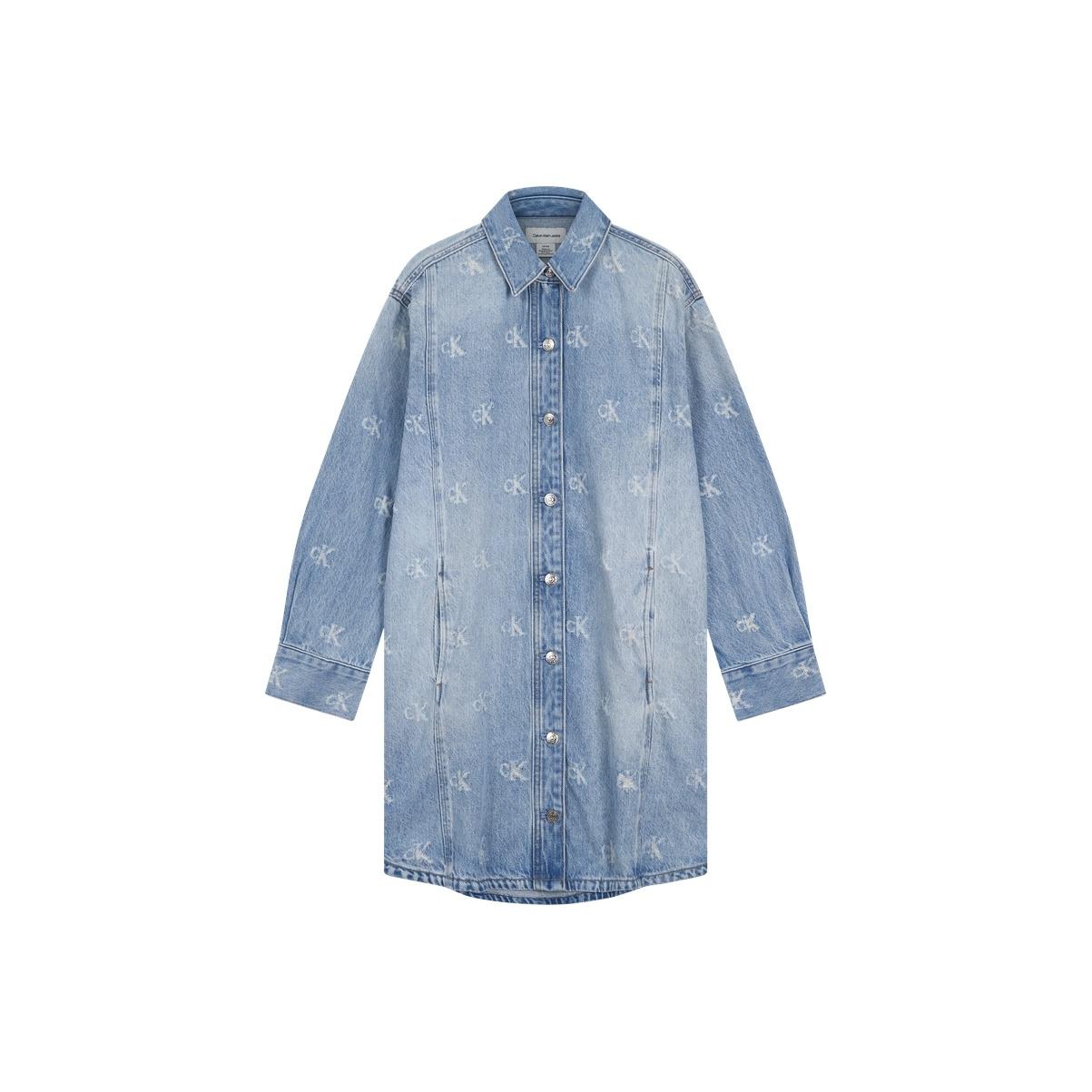 

Calvin Klein Винтажное хлопковое платье с жаккардовым принтом букв по всей поверхности, джинсовое, с длинным рукавом, женское платье 47C786G XXS