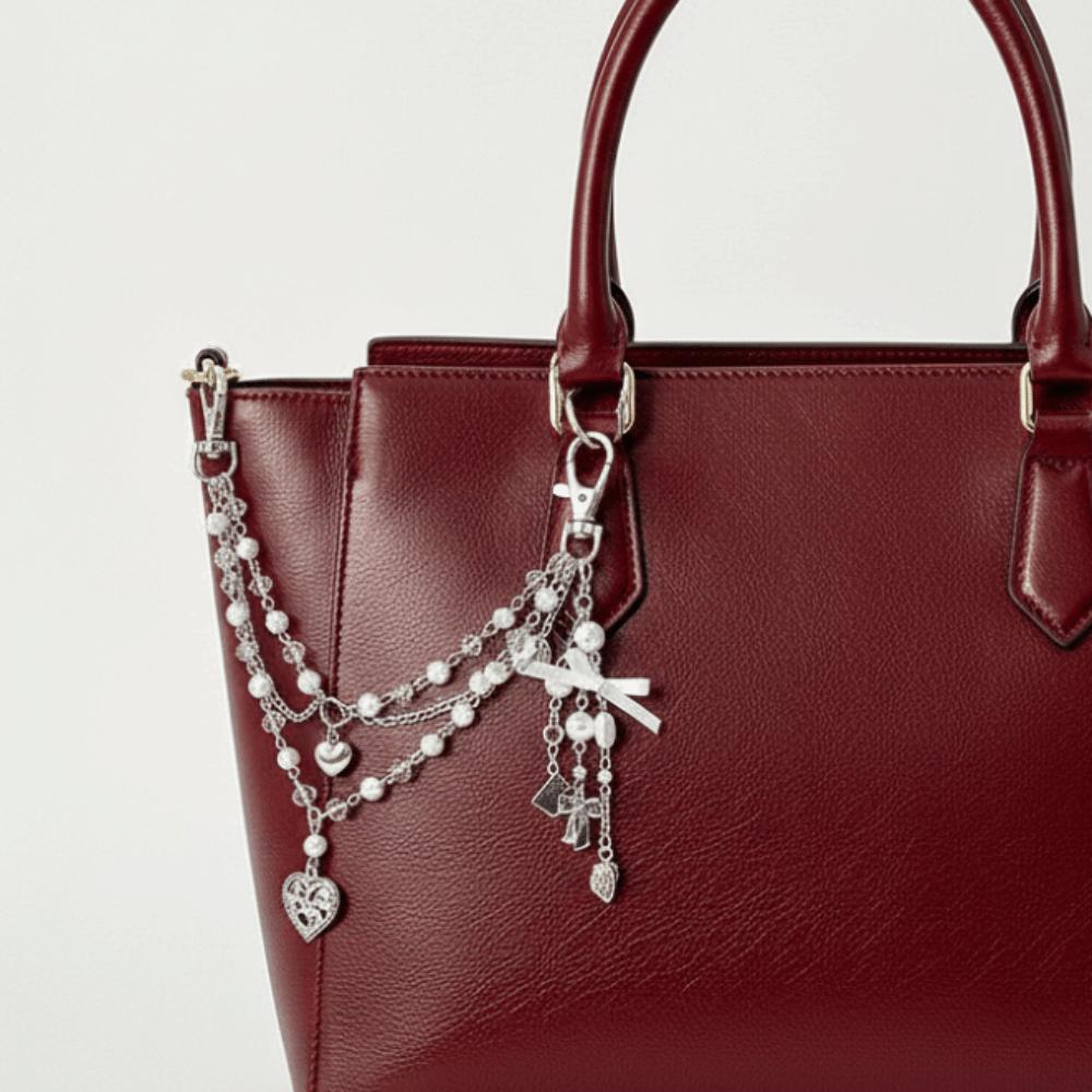 Sweet Acrylic Bag Chain Heart Beaded Keychain Y2K Style Imitation Pearl Accessories  School