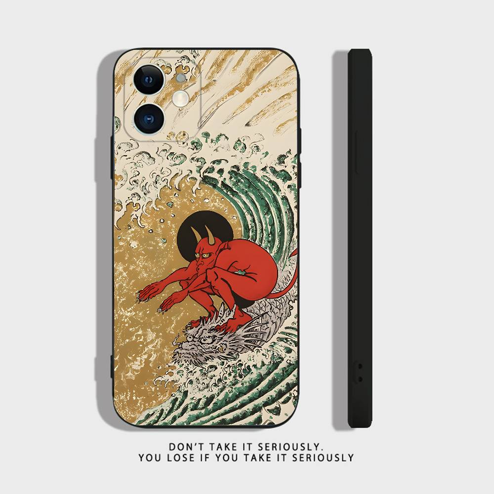 Japan Ukiyo-e Samurai Sea Phone Case For iPhone 17,16,15,14,13,12,11Pro,X,XS,Max,XR,Plus,Mini Soft Silicone Black Shockproof TPU