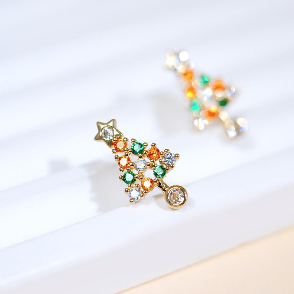 Colorful Zircon Christmas Tree Stud Earrings - Cute, Versatile, Lively Winter Accessory