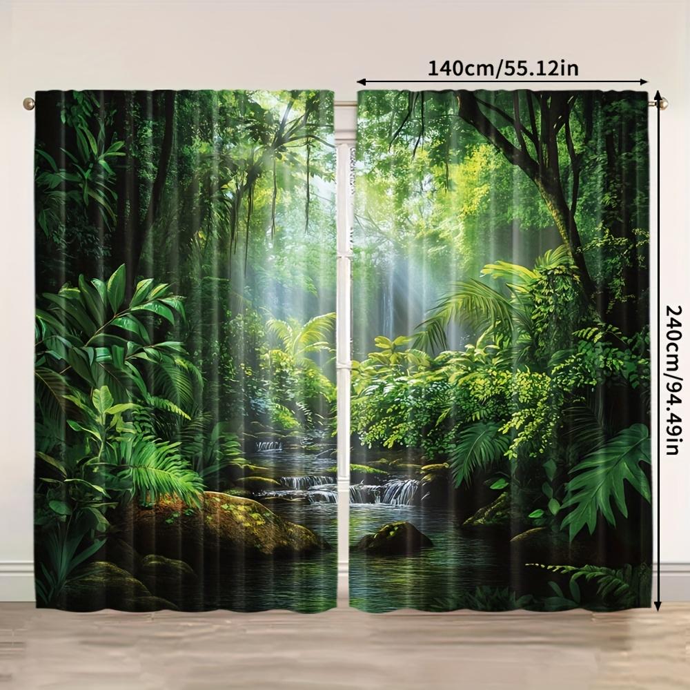 Tropical Blackout Curtains 2pcs Tropical Forest Blackout Curtains  Polyester Light-Filtering Drapes with Rod Pocket   The