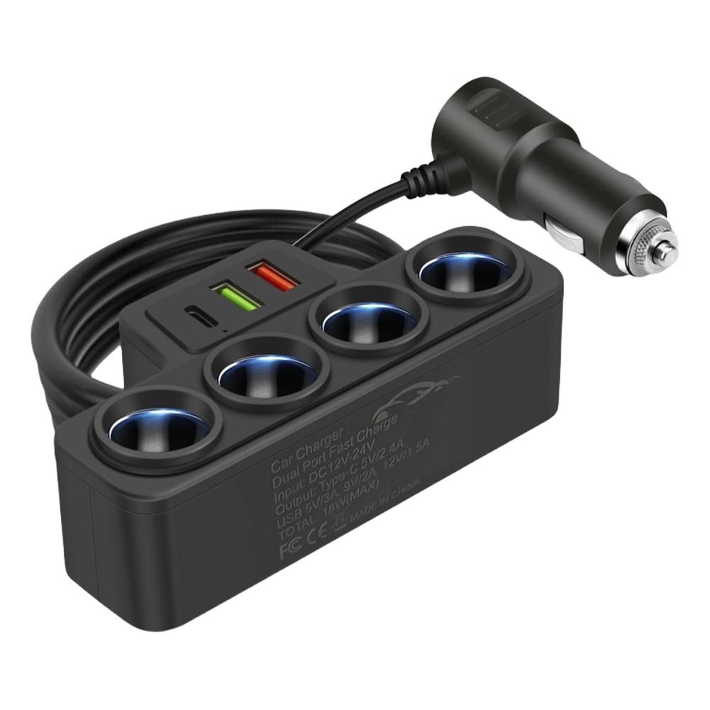

Car USB Charger QC3.0+PD 3.1A 12V/24V Car Cigarette Lighter Splitter 4-Socket 120W Phone Power Adapter USB Phone Charger Adapter