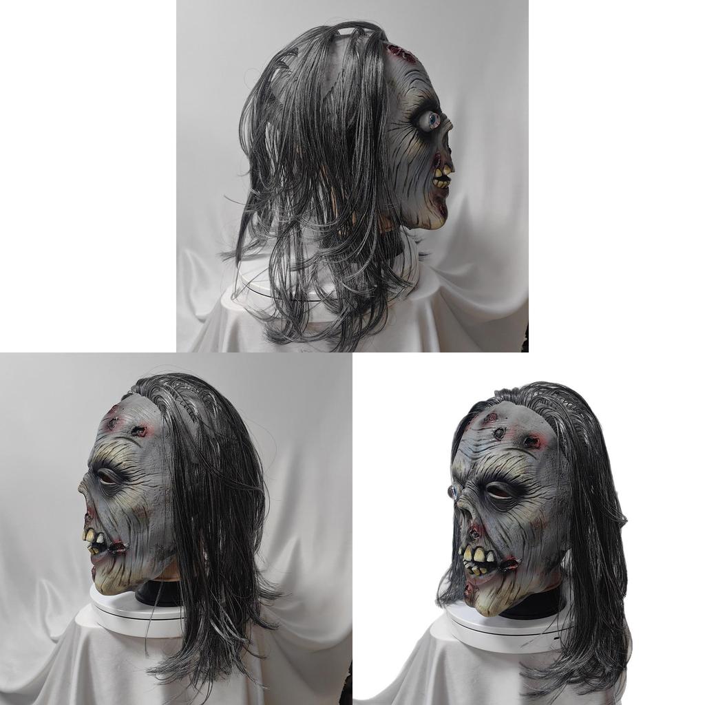 Horror Latex Zombie Mask With White Hair For Halloween Costume And Haunted House Decor