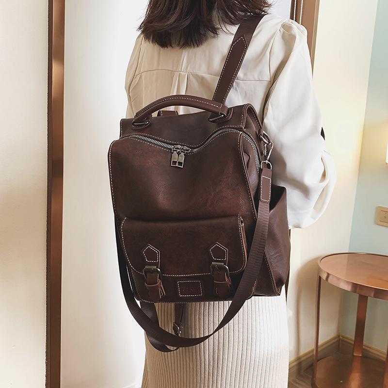Preppy Retro Large-Capacity Women's Travel Backpack - Trendy PU Schoolbag for College Students