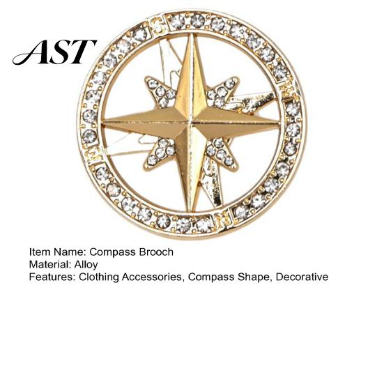 Classic Round Brooch Vintage Rhinestone Star Compass Brooch, Men Women Alloy Oxidation Resistant Badge Lapel Pin, Jewelry Accessory for Clothing Decor