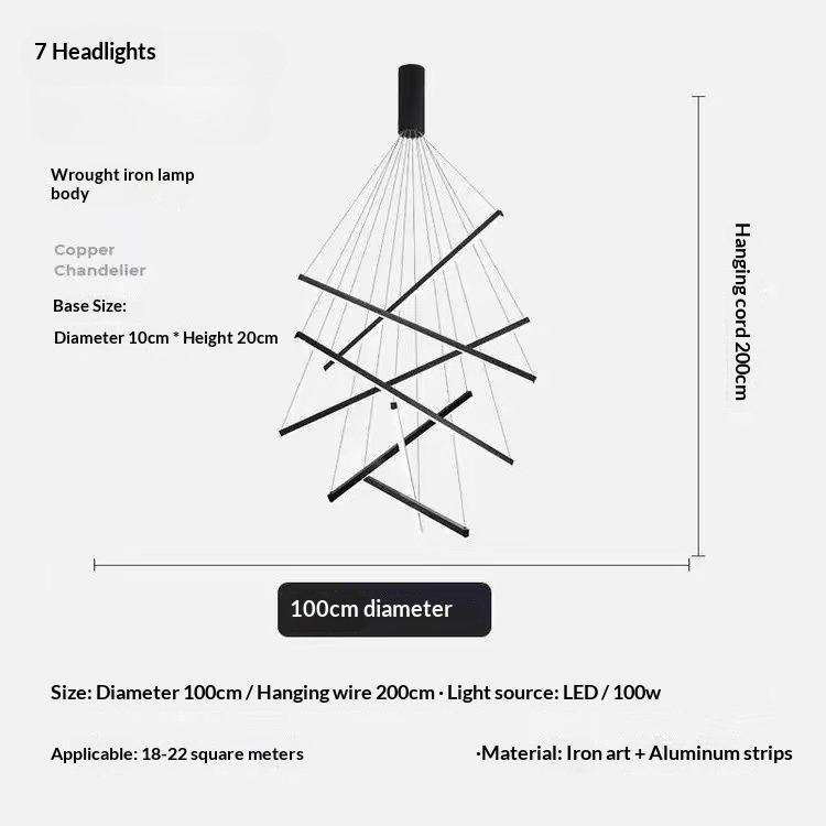 Black Stair Chandelier Modern LED Ceiling Lamp Long Line Interior Fixture for Living Room Duplex Hanging Lamp