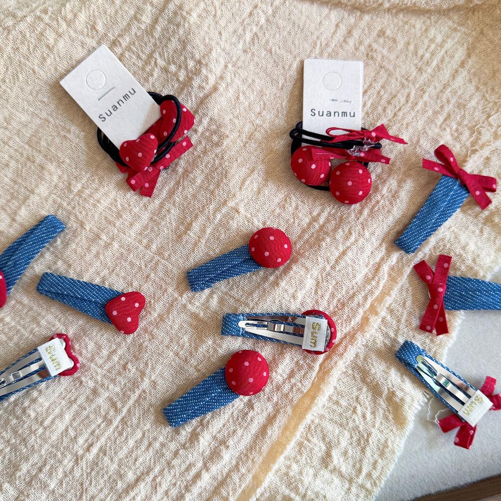 New Baby Denim Love Bow Hairpin Hairband Children's Side Bangs BB Pinch Rubber Headwear Girls Kids Hair Accessories