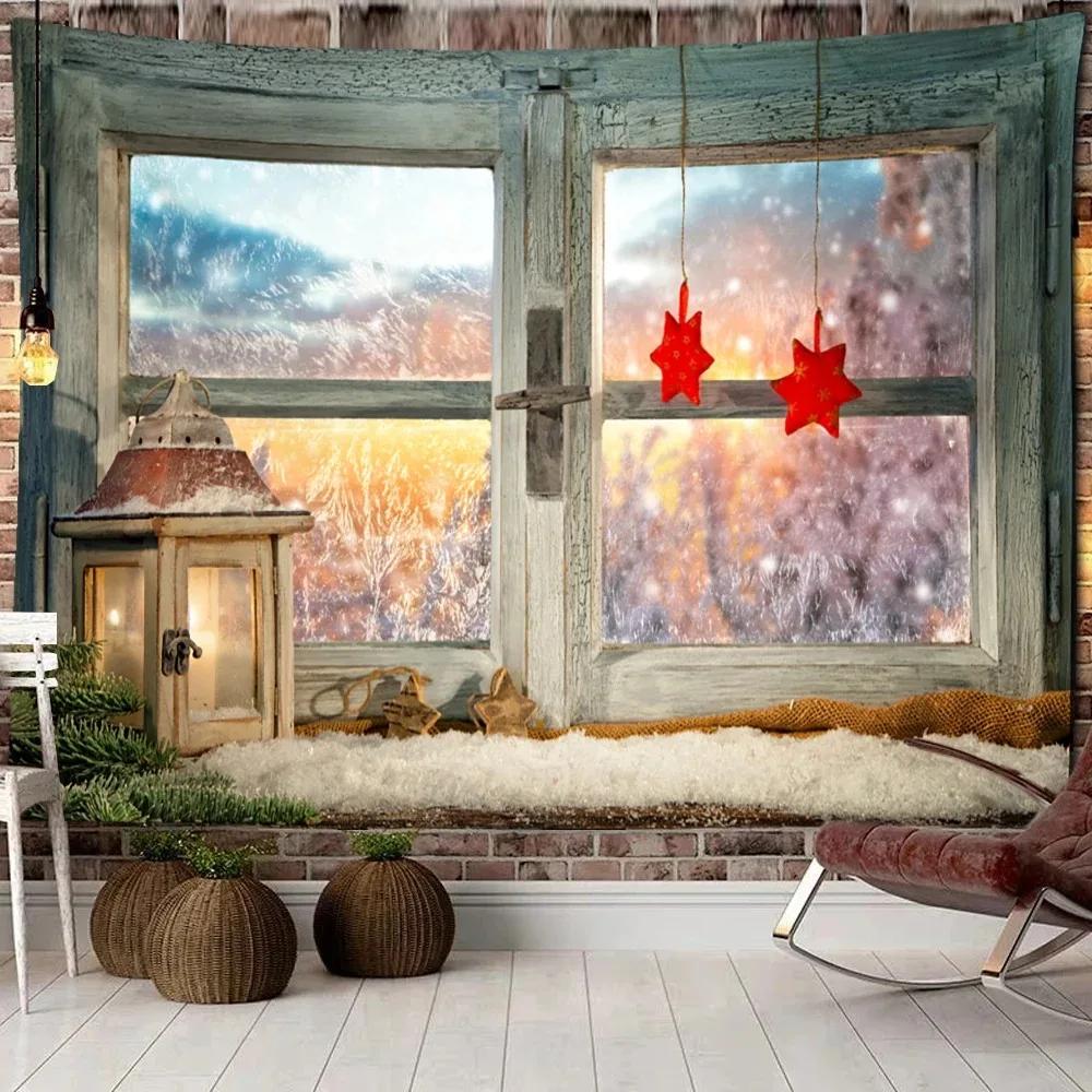 Christmas Window Scenery Tapestry Bedroom Living Room Home Wall Decoration