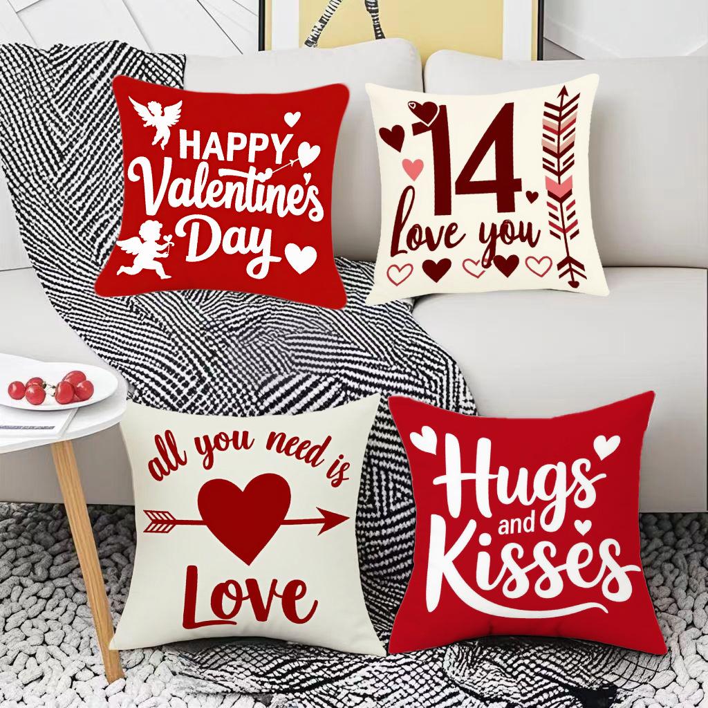 New Festive Valentine's Day Atmosphere Pillowcase Home Decoration Living Room Sofa Cushion Cover Linen Printed Cushion Cover