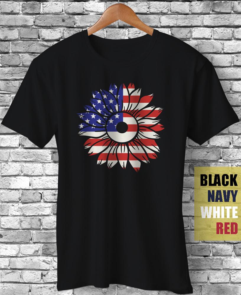 4th Of July Sunflower American Flag USA Patriotic Veterans Day Gift T-Shirt Unisex T-Shirt M