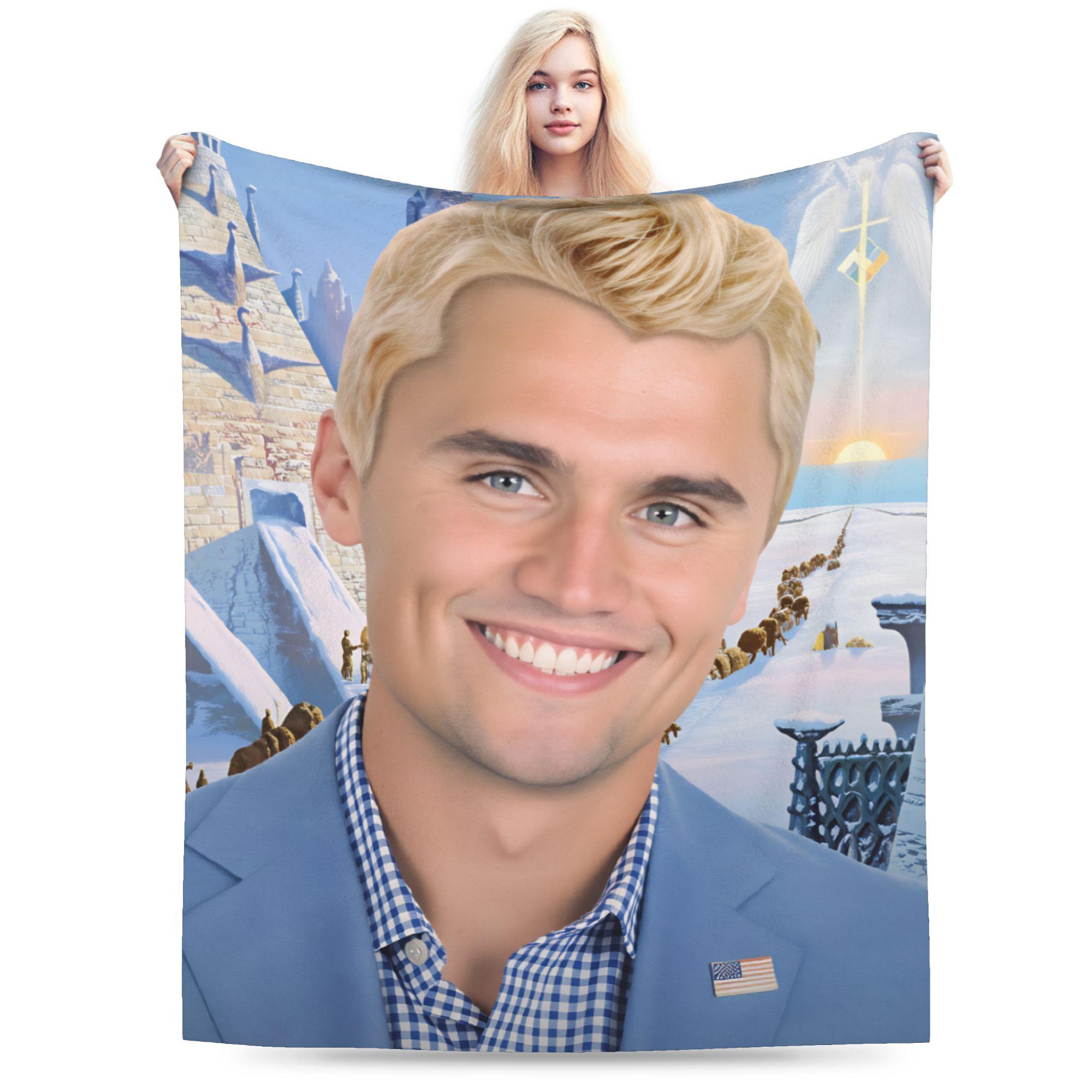 Exquisite Fashion Items Unisex Blue Charlie Kirk In Suit With American Flag Pin Blankets Soft Cozy Throw Blanket Spring Travel Car Home Decor Graphic Bedspread
