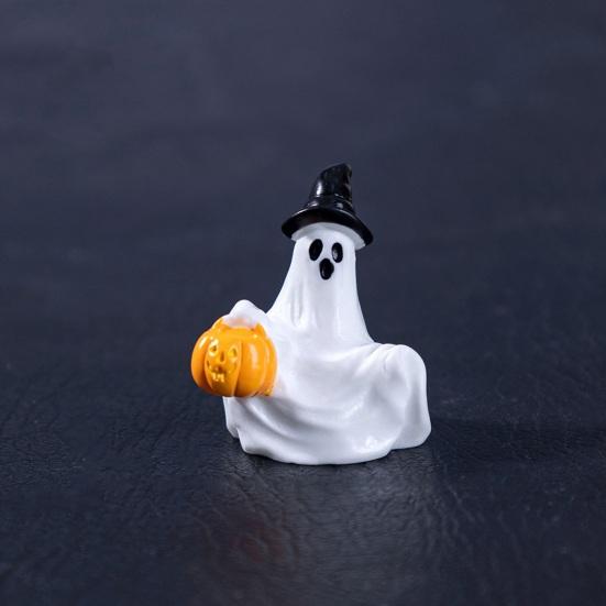 jijijing 3Pcs Halloween Mini Resin Figurines, Miniature Pumpkin Ghost Grim Reaper Castle Statue for Spooky Fairy Garden, Haunted House, Micro