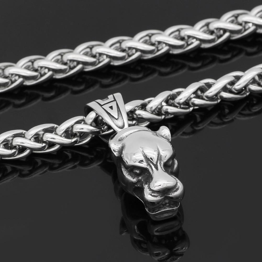 Stainless Steel Viking Wolf Head Pendant Necklace - Norse Mythology Amulet for Men and Women