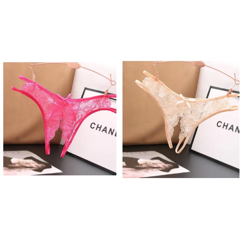 Women Sexy Crotch Opening Panties Transparent G-strings Thongs Lingeries Solid Hollow Out Underwear for Ladies Woman Lace Pantys