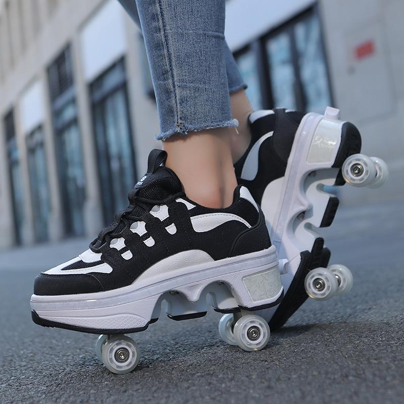 Deformable Roller Skates for Kids 4 Wheels Runaway Parkour Deformation 4-Wheel Roller Skates for Women Men and Adults Youth Gift