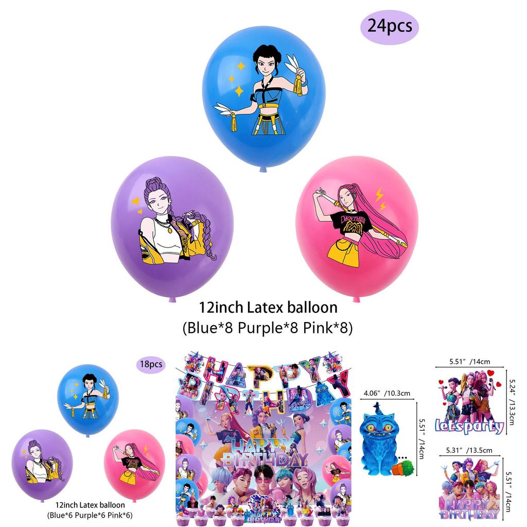 Kpop Demon Hunters Birthday Party Banner Decoration Set With Balloons And Background For Anime Fans