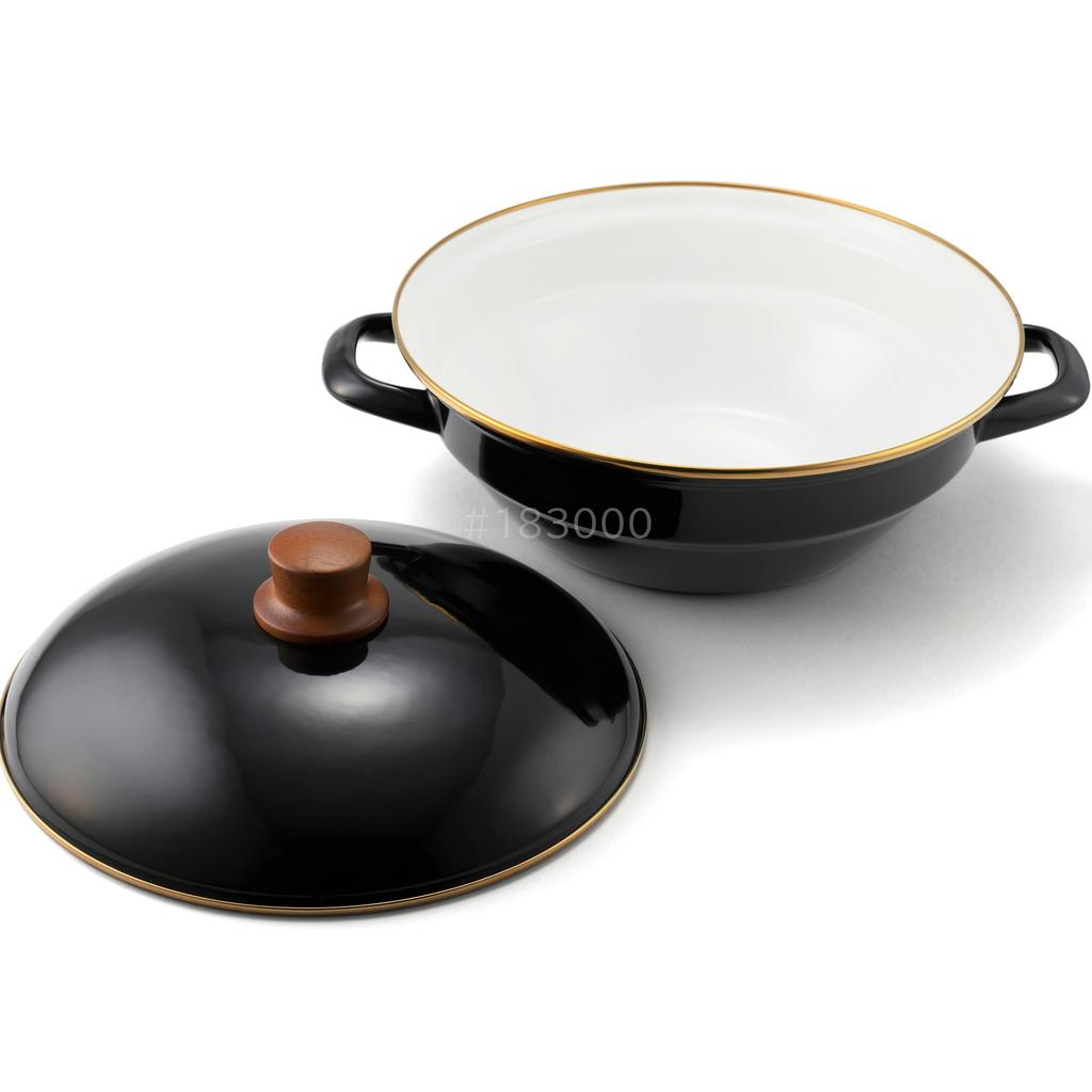 Fuji Enamel Earthenware with Gas Pot, Enamel, Tabletop, 27cm, Lid, IH, Fire, Black, HD-27.BK