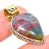 Natural Bloodstone Gemstone TwoTone 925 Solid Sterling Silver Pendant 1.25" P3v05