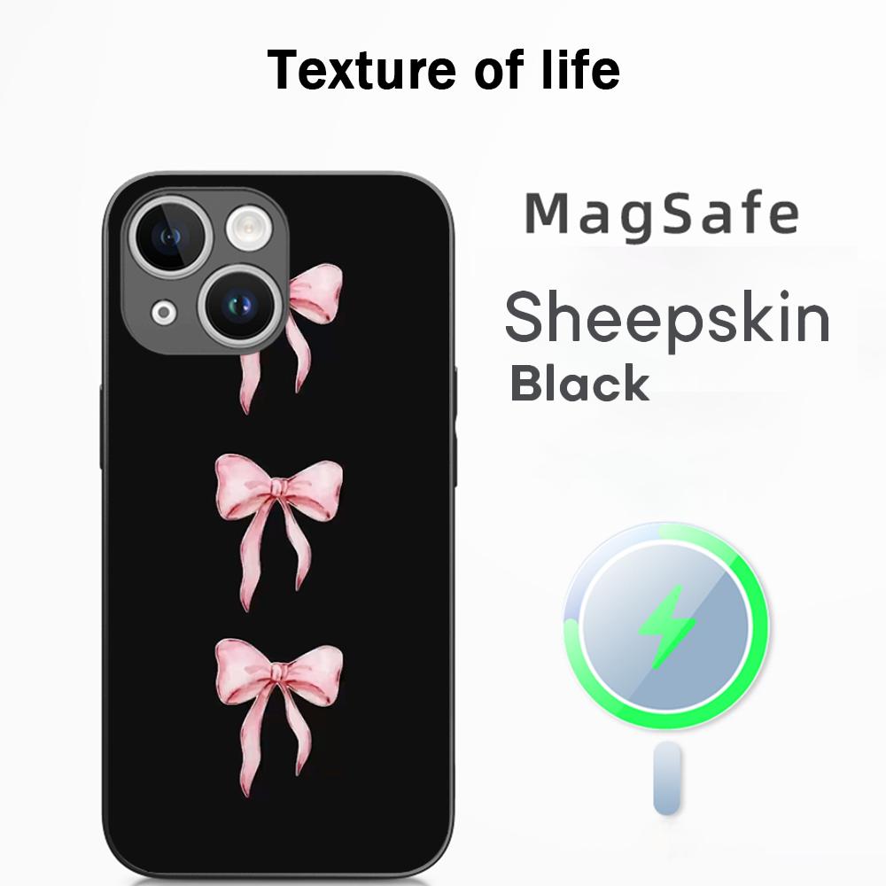 

Bow cute pink girly cartoon design Phone Case For iPhone 17 16 15 14 13 12 Plus Pro Max High-end Luxury Magsafe Sheepskin iPhone 16 Plus