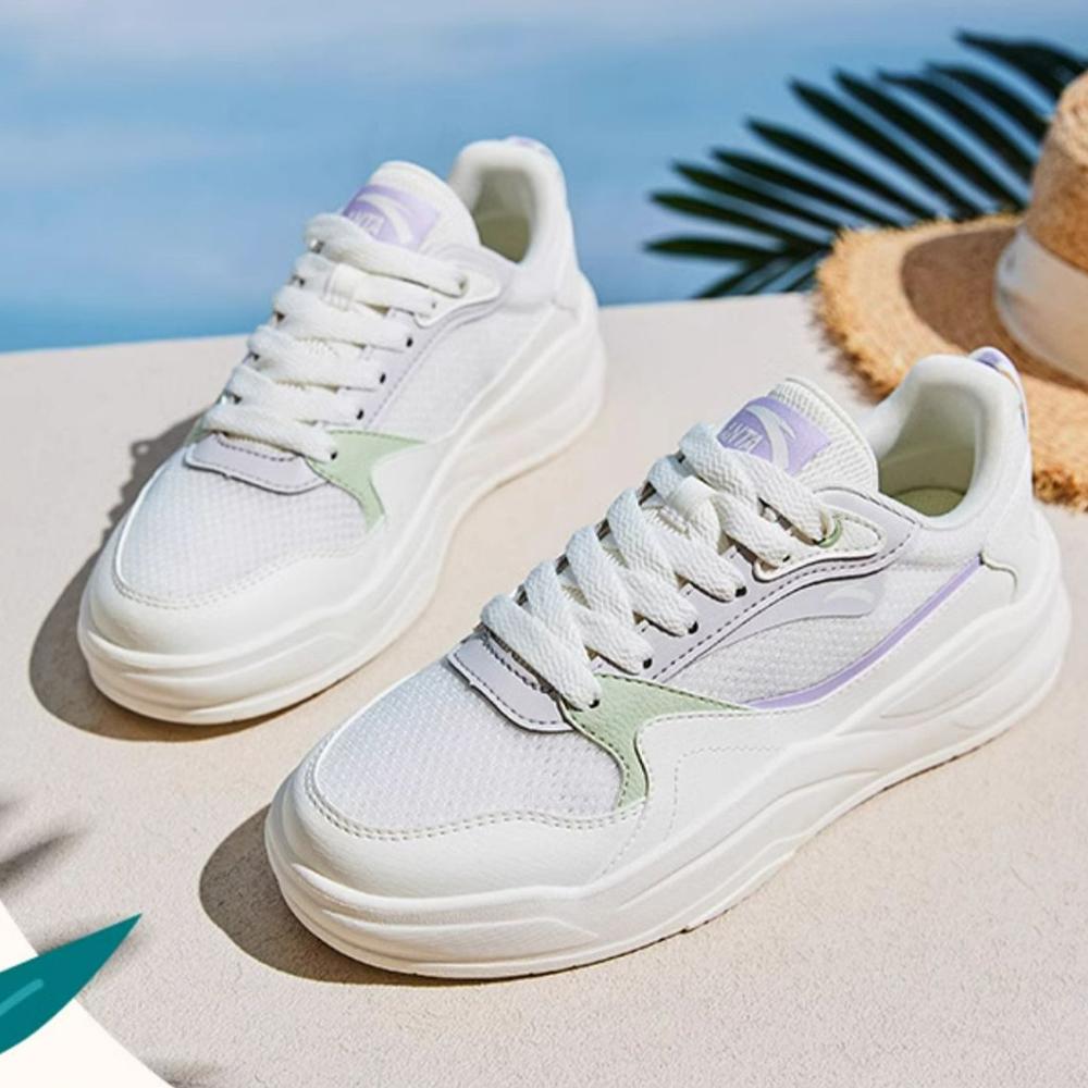 Anta Comfortable Soft Sole Versatile Breathable Increased Height Low Top Sneakers Women Sneakers White 922528003-3