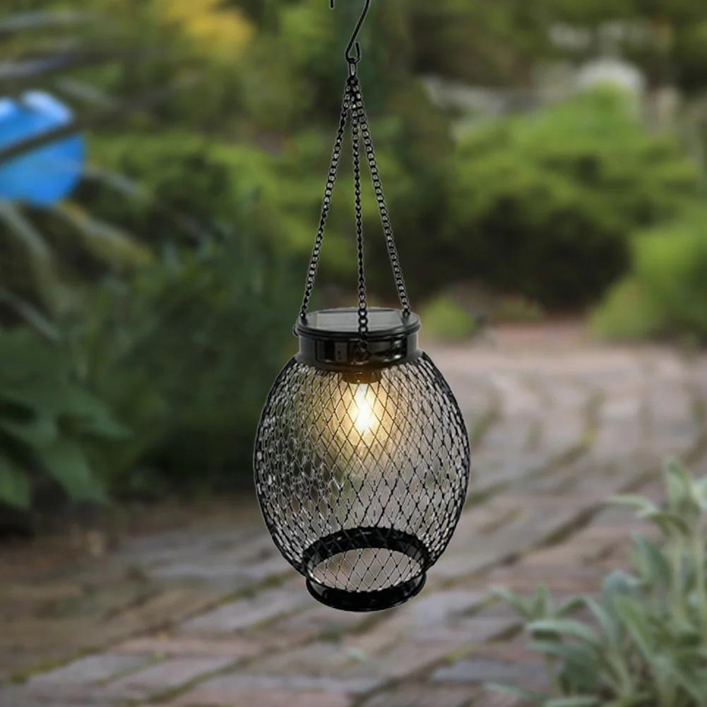 Solar Lantern Lights Outdoor Hanging Waterproof Tabletop LED Lamp with Metal Hollowed-Out Design for Yard Porch Patio Pathway