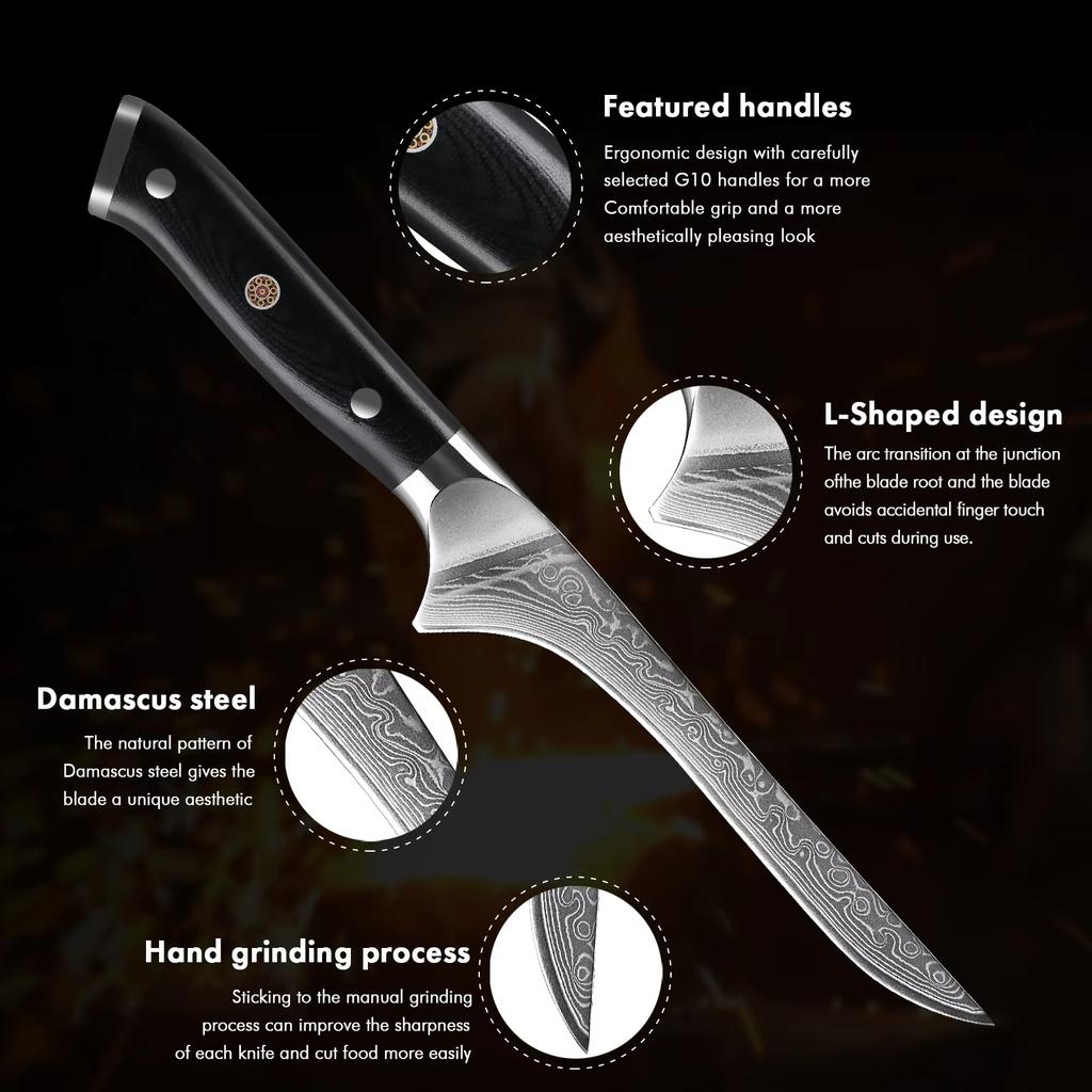 6" Inch Damascus Boning Cleaver Knife Set 67 Layer Damascus Japanese Knives Butcher Knife Professional Full Tang Filleting Meat