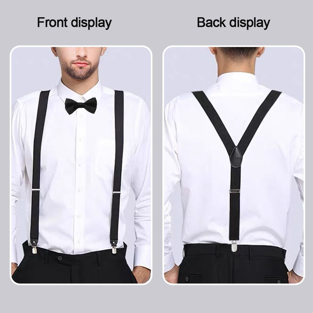 Men Women Solid Color Elastic Suspenders Braces Bow Ties Set Adjustable Straps Unisex Suspenders