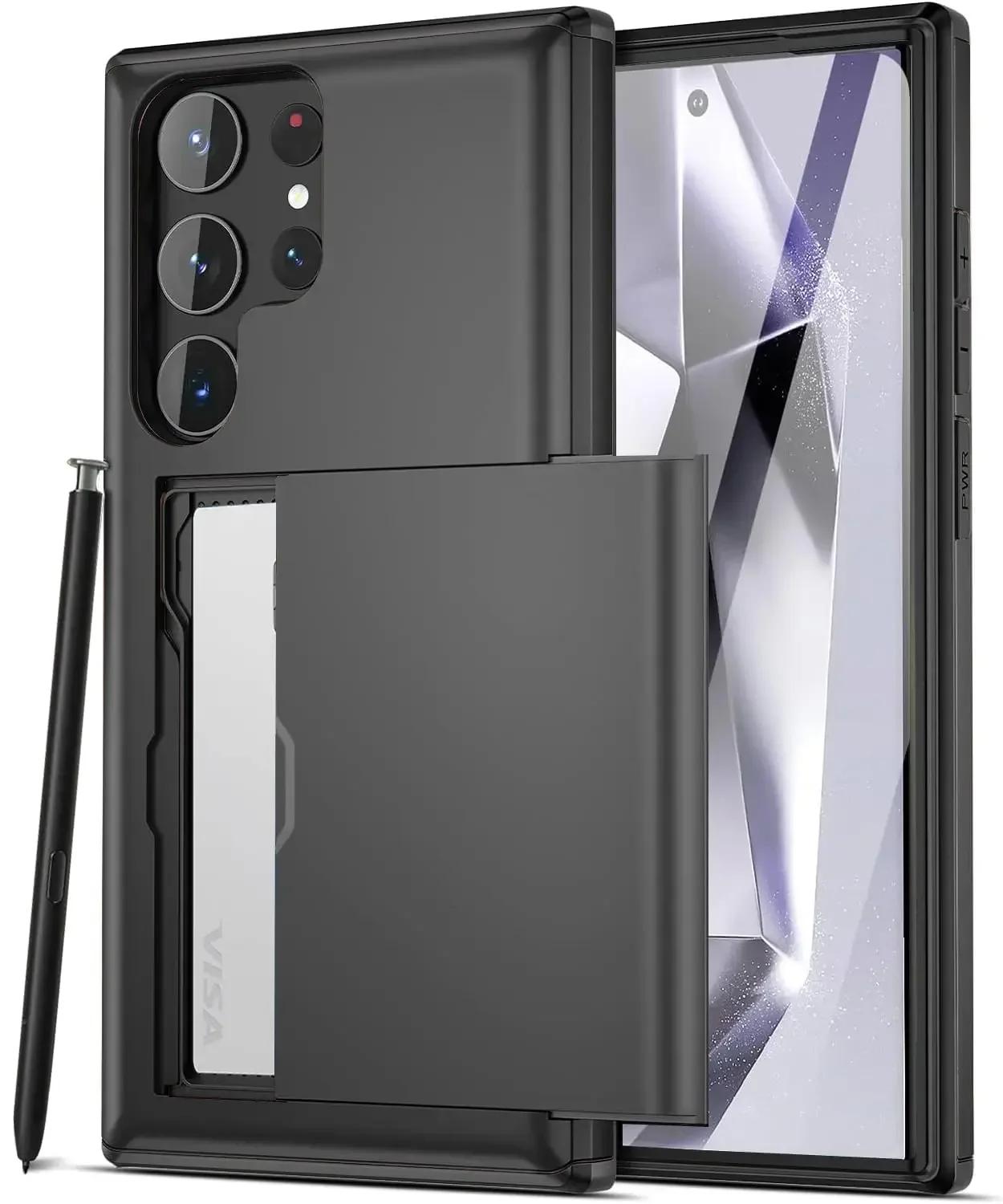 

Slim Dual Lay Heavy Protector Case For Samsung Galaxy S26 S25 S24 S23 S22 S21 Ultra Plus FE A55 Hidden Card Slot Wallet Cover Galaxy S22 5G