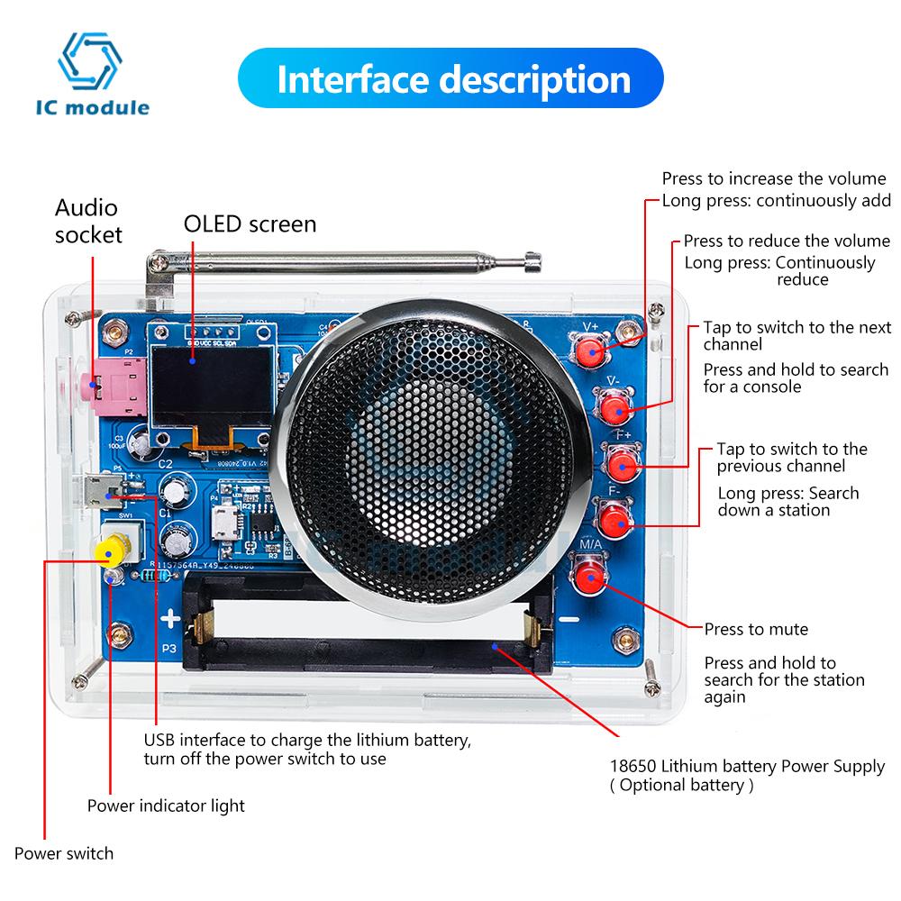 OLED Display Radio Assembly Kit Rechargeable FM Circuit Board Production Welding Electronic DIY Parts