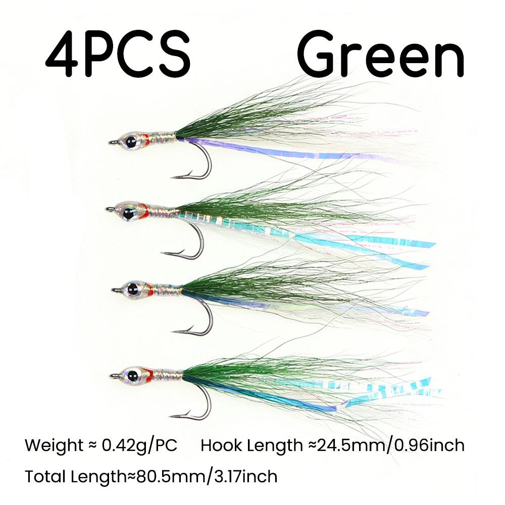 4pcs Surf Candy Sand Eel Streamer Flies,Realistic 3D Eyes Freshwater Saltwater Fly Fishing Lures for Sea Trout Pike Bass Anglers