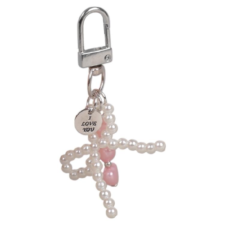 

Miniature Alloy Key Ring Pendant Decoration With Beads Bowknot Charm Pearls Embellishment Stylish Travel Accessories розовый