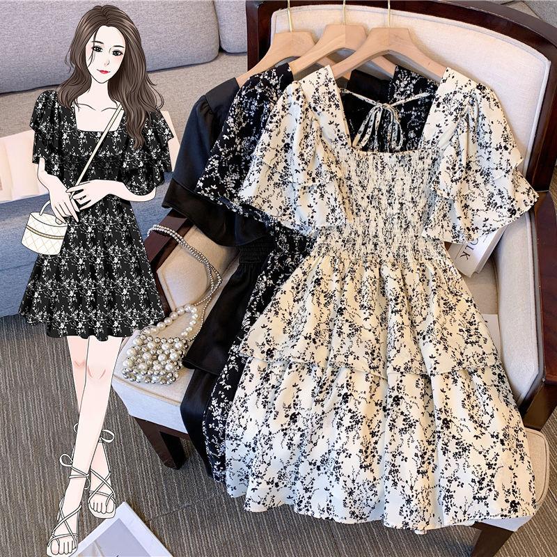 Elegante Abito in Chiffon Stile Francese Taglie Forti Per Nascondere la Pancia e Sembrare Giovani