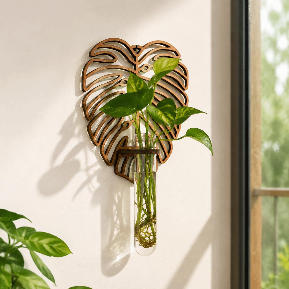 Wooden Wall Hanging Planter Shelf Home Ornaments Flower Pot Hydroponic Plant Holder Indoor Plants
