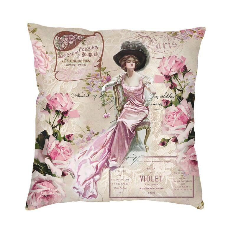 Victorian Angel Print With Vintage Rose Bouquets Shabby Chic Pillow Case xcm Sofa Luxury Cushion Cover Velvet Pillowcase