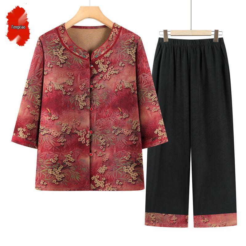 Women s Mid-Aged Summer Cardigan & Top Set 2XL
