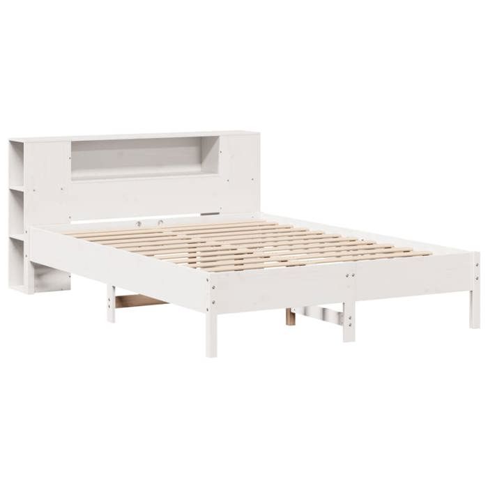 VidaXL Lit bibliothèque sans matelas blanc 140x200 cm bois pin massif, lit, meuble de chambre à coucher, lit avec rangement, 3322832