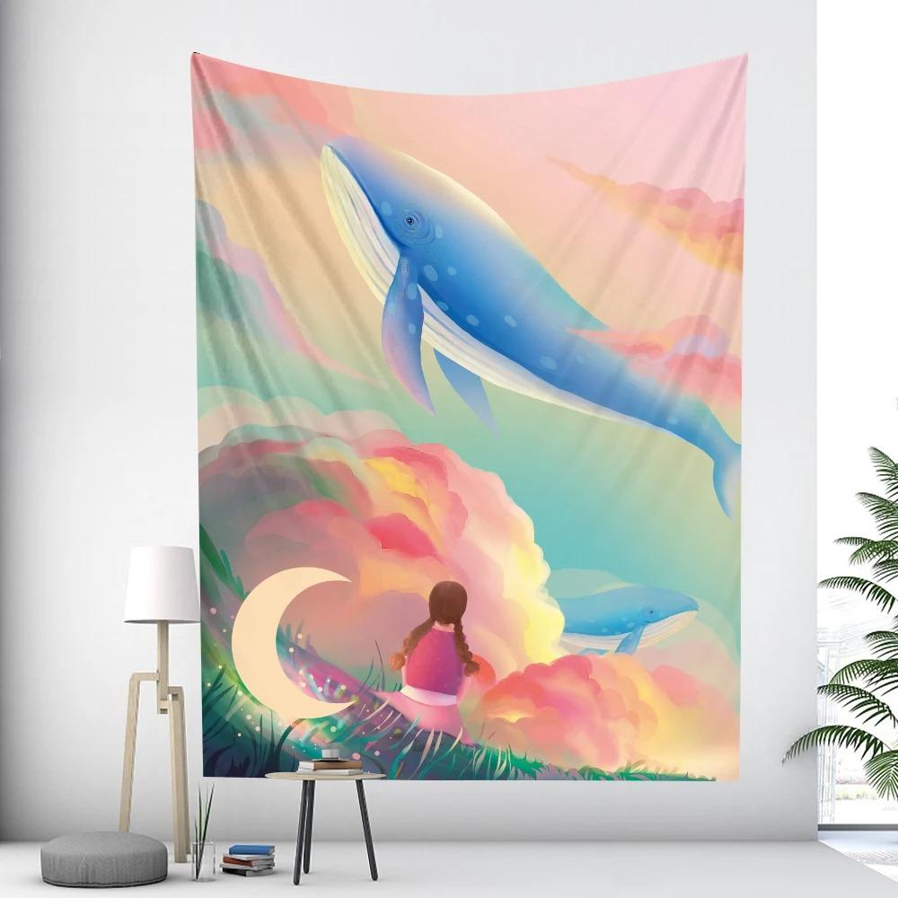 Гобелен с изображением летящего кита и девушки — фото 8
