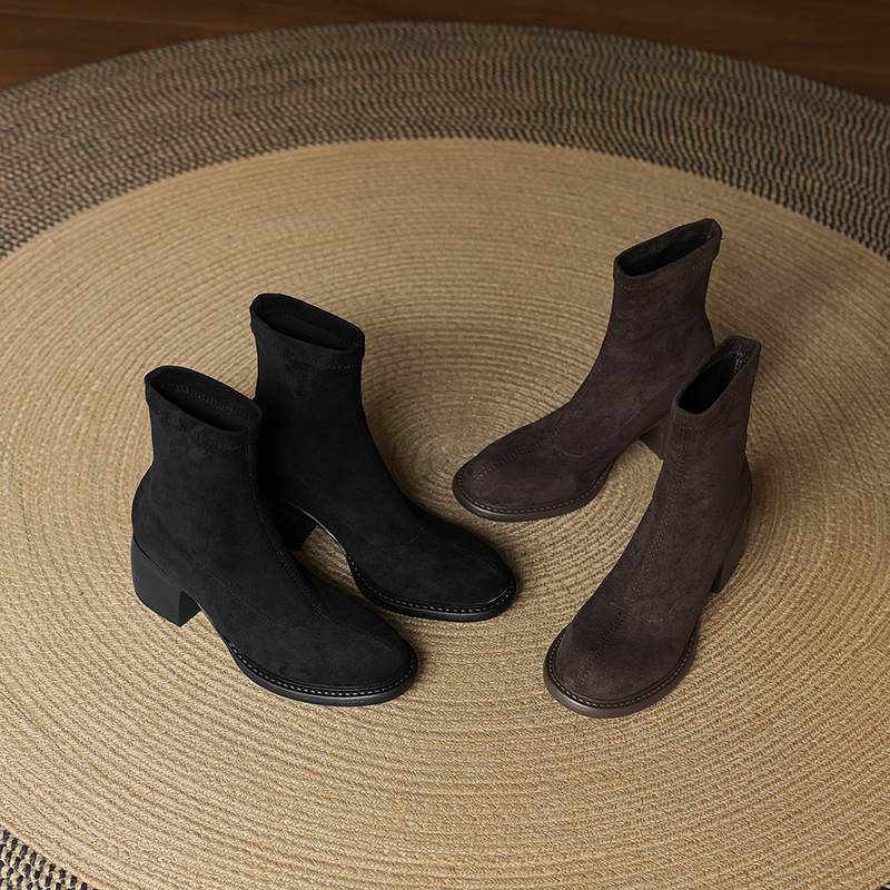 Krazing Po Flock Winter Round Toe Size 33 Western Boots Size 43 Thick High Heels Concise Style Ankle Boots