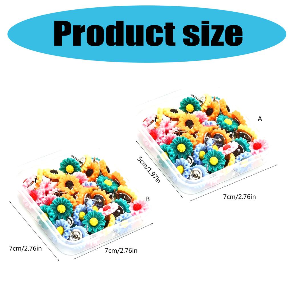 20/30Pcs Flower Push Pins Decorative Thumbtacks Cork Notice Board Thumb Tacks with Case for Cork Board Bulletin Boar