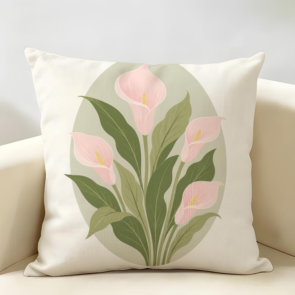 Soft Pink Calla Lily Art Cushion Cover Durable Hypoallergenic Organic Linen Short Pillow Cover Washable
