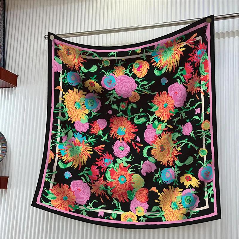 New Year Gift 90cm Large Square Scarf Scarf Women'S Scarves Spring And Autumn Style Fashion Shawl European American Twill Print