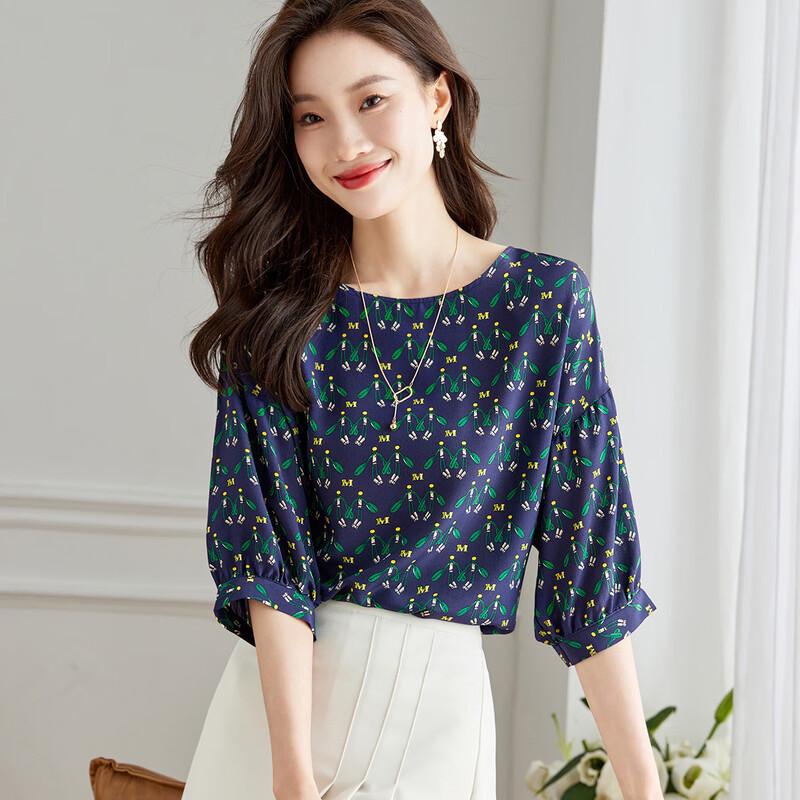 Srcr Women s 100% Mulberry Silk Floral Print T-Shirt M