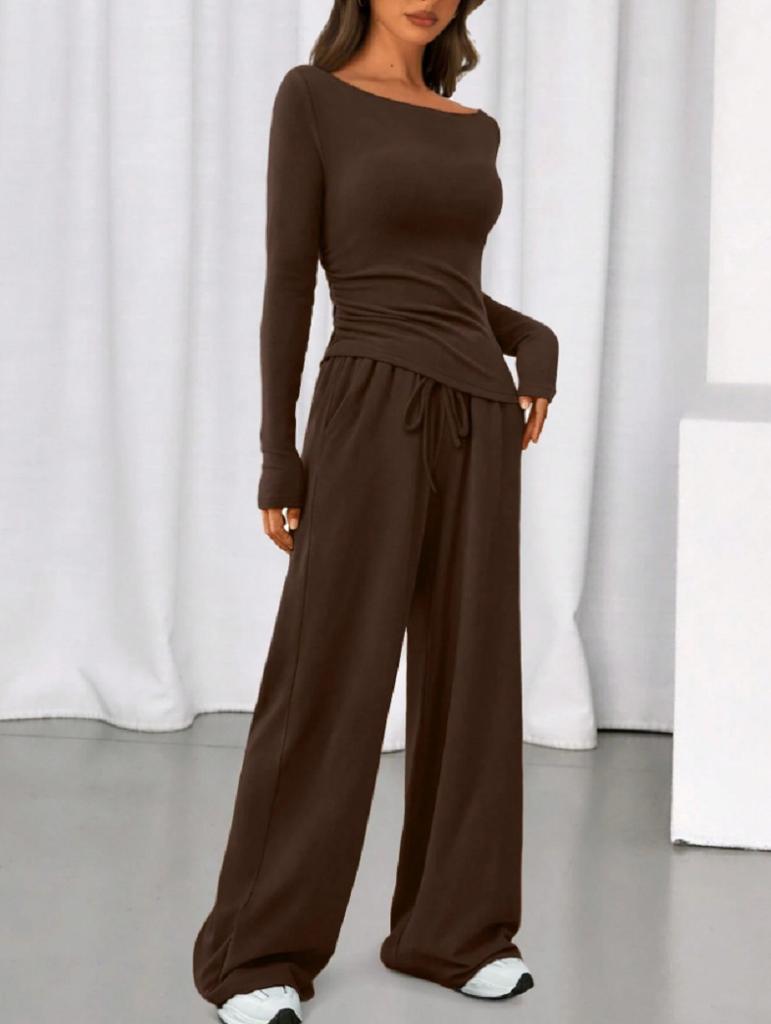 1116 Autumn Explosive Casual Suit Asymmetrical Long Sleeve T-Shirt Wide Leg Pants Casual Sportswear Women