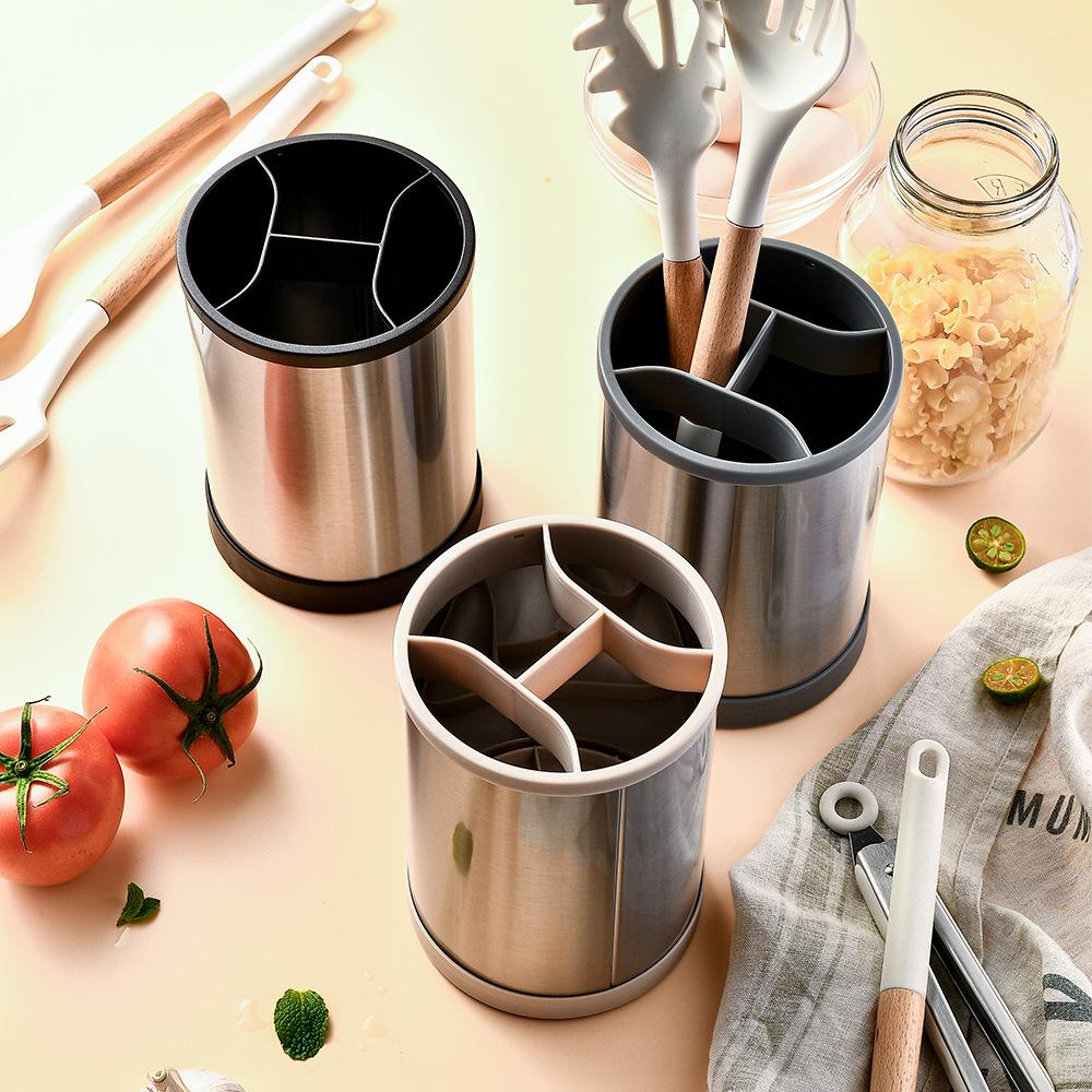 360° Rotation Utensil Holder Multifunctional Storage Bucket Fork Storage Rack Chopsticks Cage Kitchen Accessories Organizer