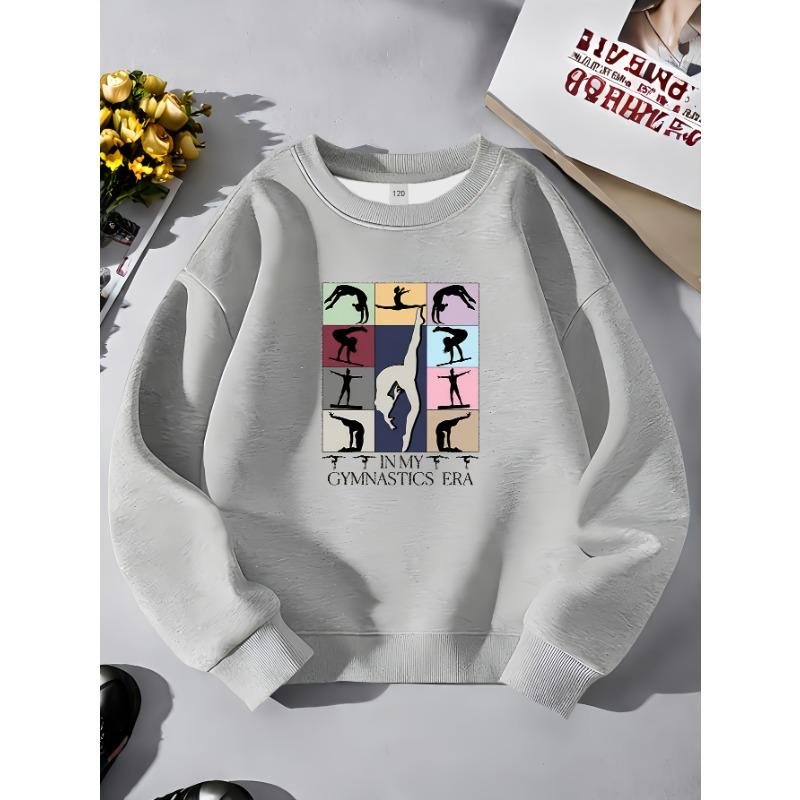 European Sizes Girls' Casual Fashion Round-Neck Sweatshirt, Printed Sports Top.