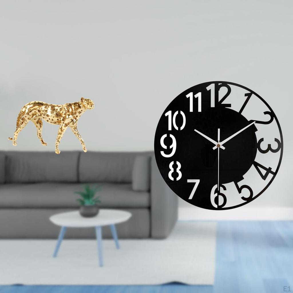 Golden Acrylic Cheetah Clock Sculpture Decorative Table Centerpiece Silent Easy Read Round Ornament