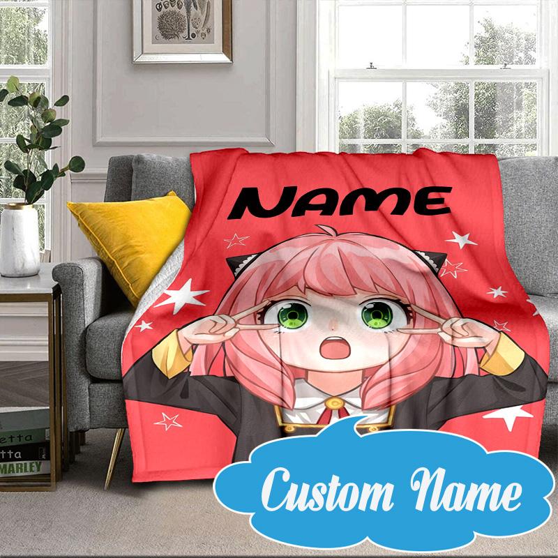Custom Name Anya Sweet Fan Family Blanket Bed Sofa Blanket Flannel Blanket for Camping, Hiking, Picnic Essentials,gift for Fan Family