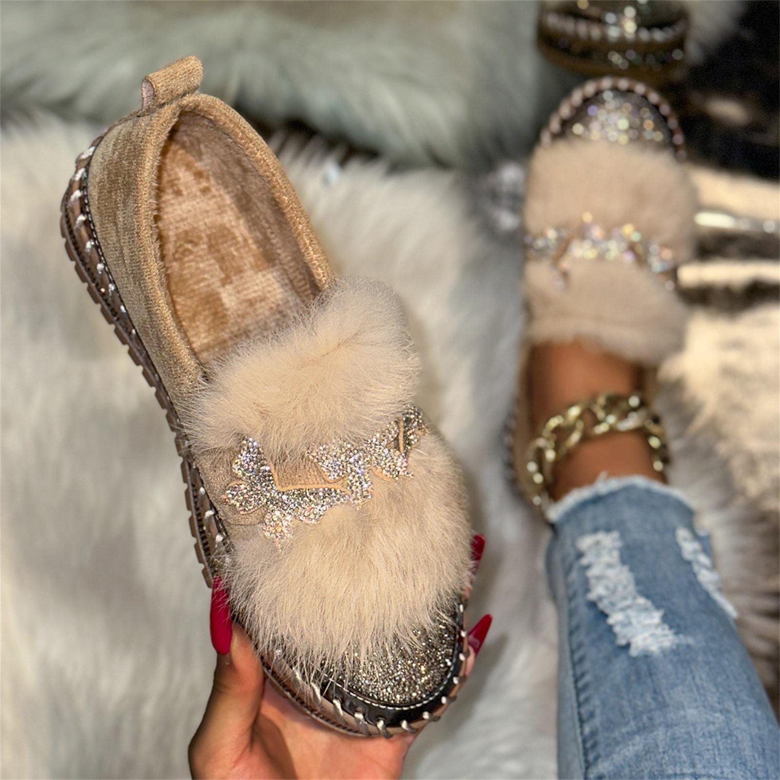 Women s Fashion Plus Size Rhinestone Round Toe Warm , Shoes 36