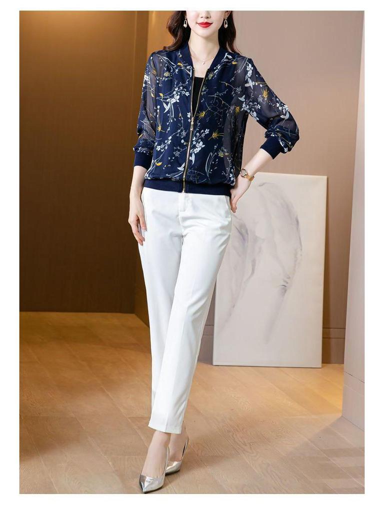 Women's Chiffon Printed Sun Protection Long Sleeve Air Conditioning Shirt - 2025 Summer Petite Thin Jacket